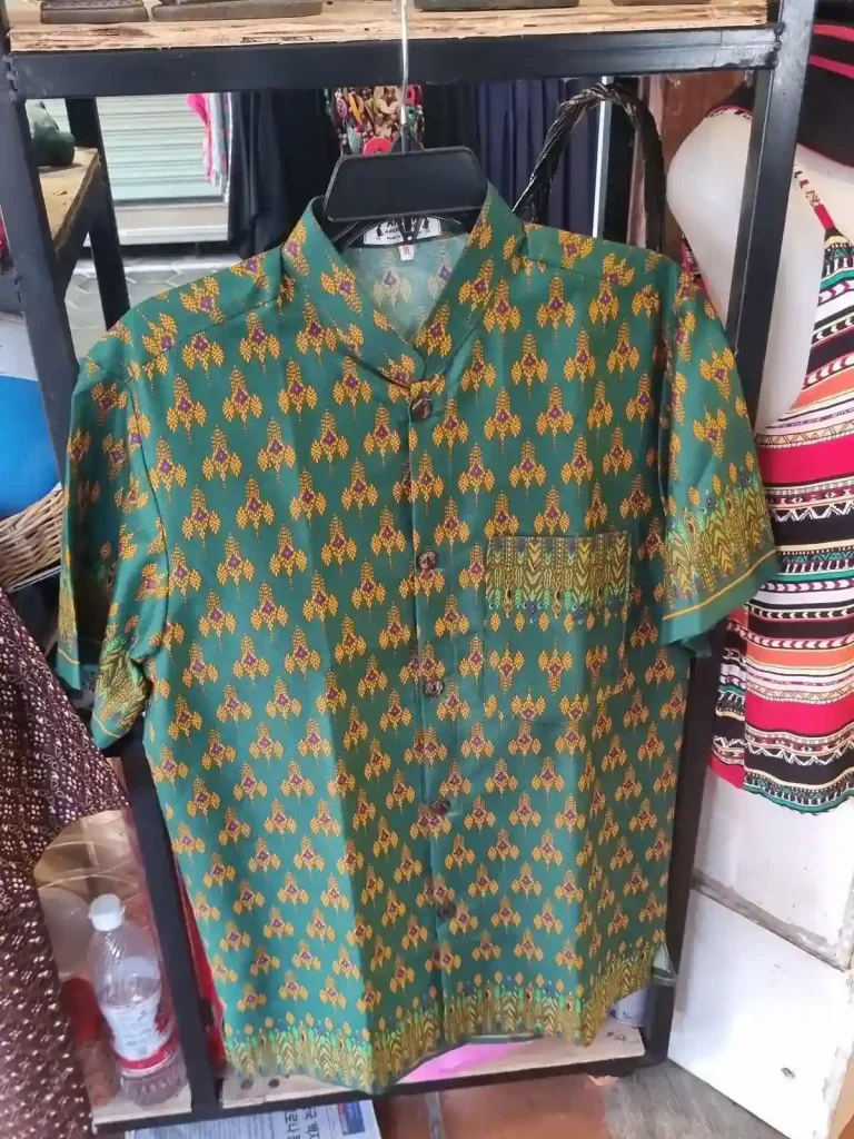 A formal Cambodian-style short-sleeve men's shirt.