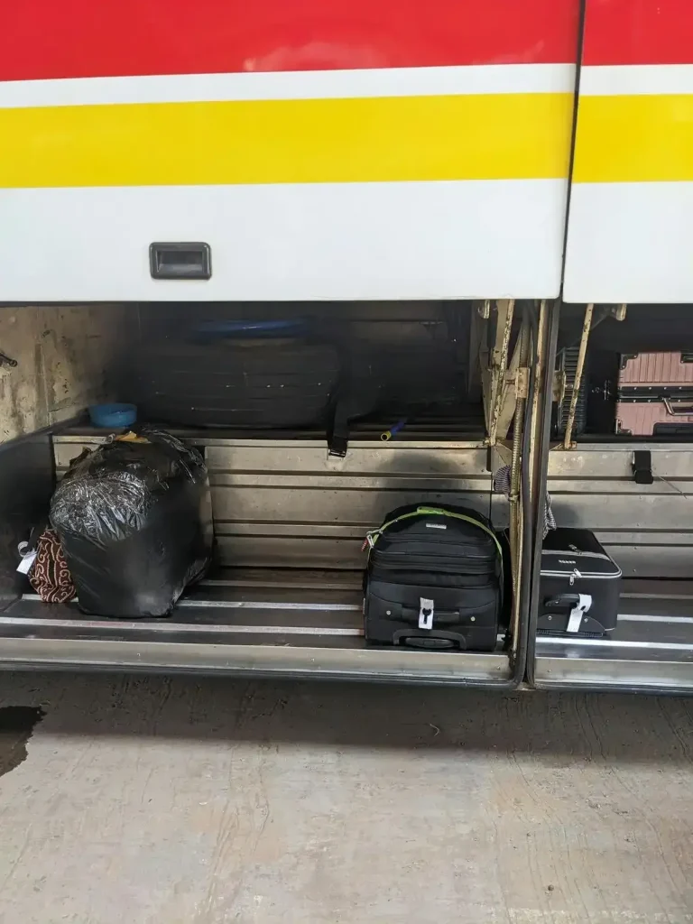 Under-cabin baggage storage for a typical full-sized bus in Southeast Asia.