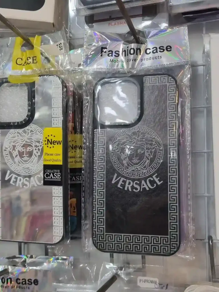 iPhone phone case. A phone case for iPhone with fake Versace branding sold in Southeast Asia.
