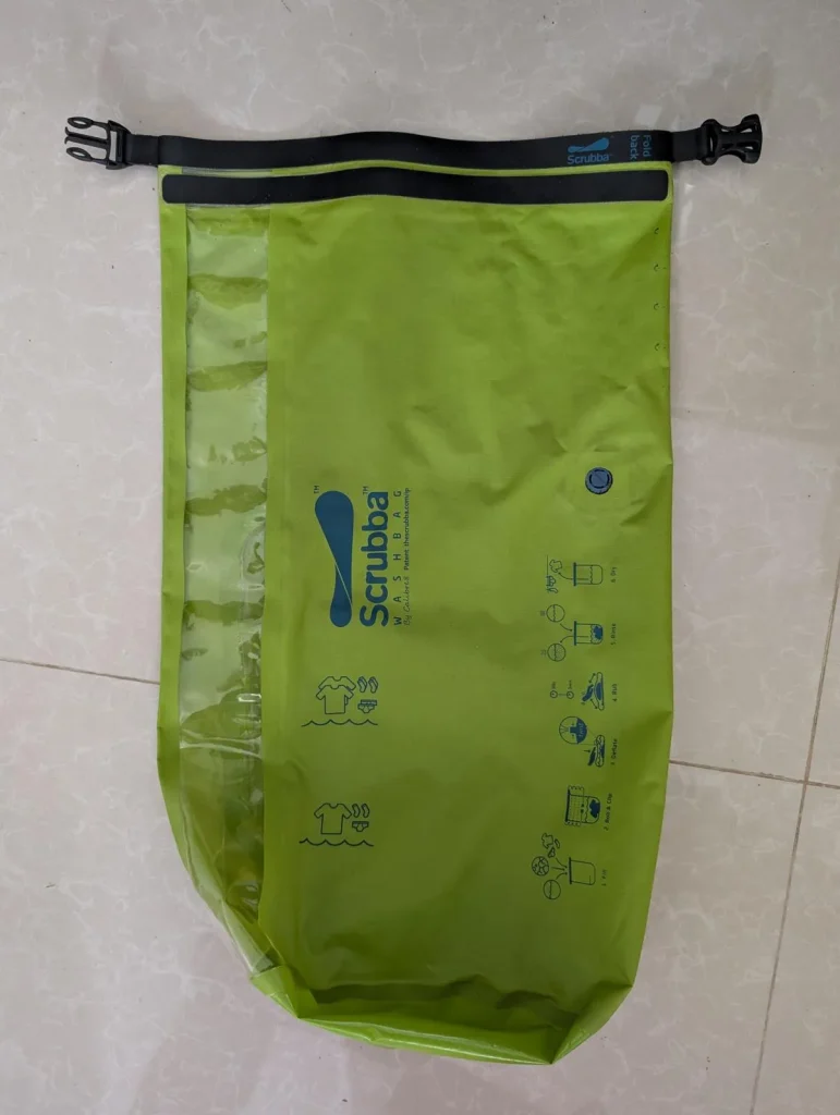 Dry bag. This bag is fully waterproof. It maintains waterproofing when submersing into water at a maximum depth usually around 1 meter (or 3 feet).