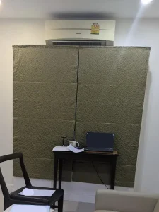 A split-duct air conditioning unit in a furnished housing in Southeast Asia. This one is mounted above a window in a family room. Small rental will only have one split-duct air conditioning units. However, larger units rental units will usually will have multiple - one in each room.