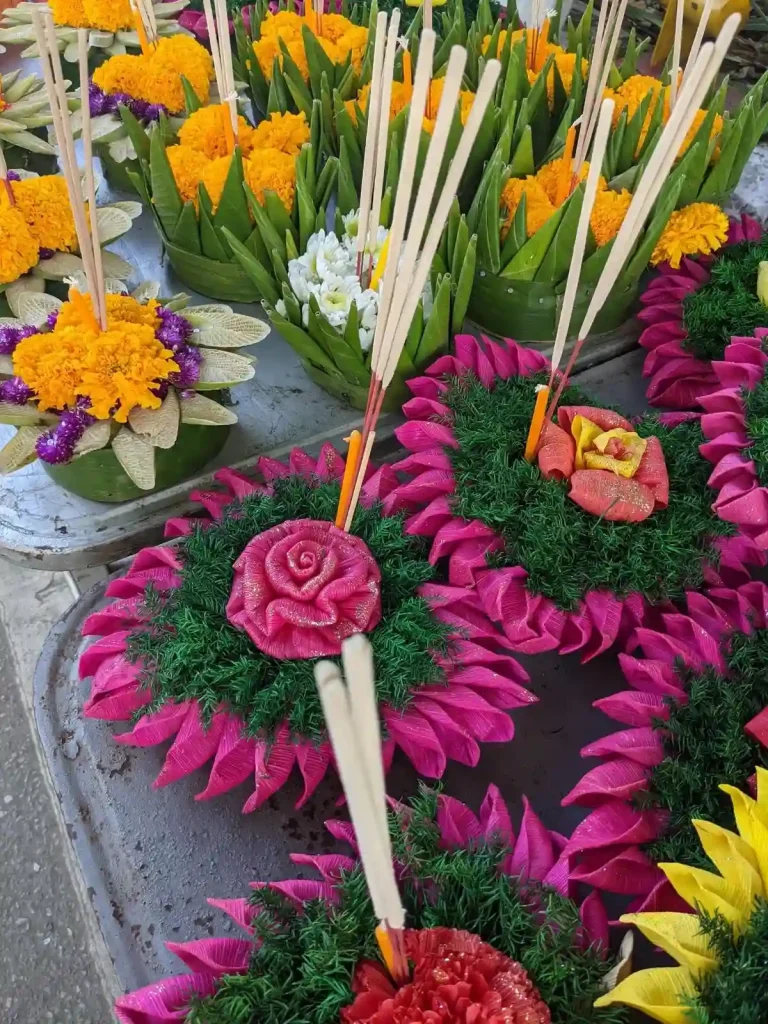Krathongs for sale during the Loi Krathong holiday in northern Thailand.